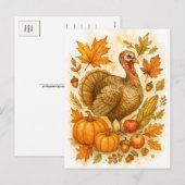 Thanksgiving Turkey Watercolor Postcard Feestdagenkaart (Voorkant / Achterkant)