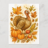 Thanksgiving Turkey Watercolor Postcard Feestdagenkaart (Voorkant)