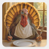 Thanksgiving Turkey With Knife and Fork Vierkante Sticker (Voorkant)