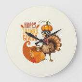 Thanksgiving Turkey with Pumpkin Hat Grote Klok (Voorkant)