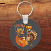 Thanksgiving Turkey with Pumpkin Hat Sleutelhanger (Achterkant)