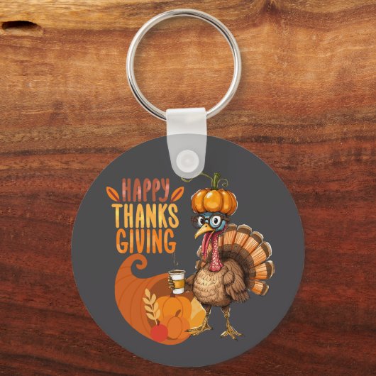 Thanksgiving Turkey with Pumpkin Hat Sleutelhanger (Achterkant)