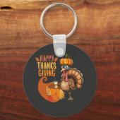 Thanksgiving Turkey with Pumpkin Hat Sleutelhanger (Voorkant)