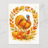 Thanksgiving Turkey Wreath Postcard Feestdagenkaart (Voorkant)