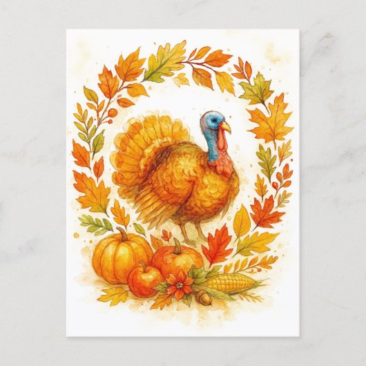 Thanksgiving Turkey Wreath Postcard Feestdagenkaart (Voorkant)