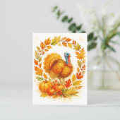 Thanksgiving Turkey Wreath Postcard Feestdagenkaart (Staand voorkant)