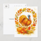 Thanksgiving Turkey Wreath Postcard Feestdagenkaart (Voorkant / Achterkant)