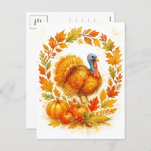 Thanksgiving Turkey Wreath Postcard Feestdagenkaart (Voorkant / Achterkant)