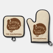 Thanksgiving Turkije Aangepaste naam Verzamelen en Ovenwant & Pannenlap Set (Voorkant)