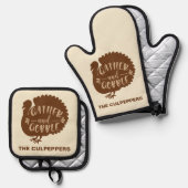 Thanksgiving Turkije Aangepaste naam Verzamelen en Ovenwant & Pannenlap Set (Voorkant / Achterkant)