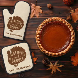 Thanksgiving Turkije Aangepaste naam Verzamelen en Ovenwant & Pannenlap Set