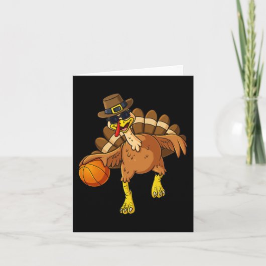Thanksgiving Turkije Basketbalspeler Fun Boys Gir Kaart (Voorkant)