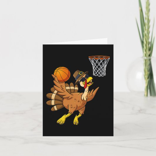 Thanksgiving Turkije Basketbalspeler Fun Boys Gir Kaart (Voorkant)