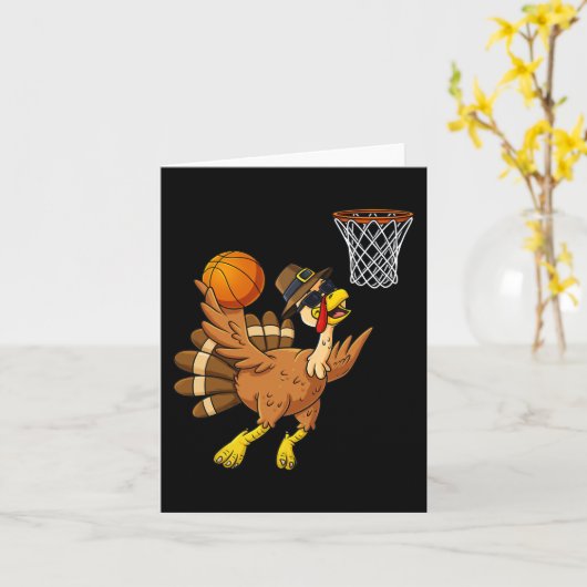 Thanksgiving Turkije Basketbalspeler Fun Boys Gir Kaart (Gele Bloem)