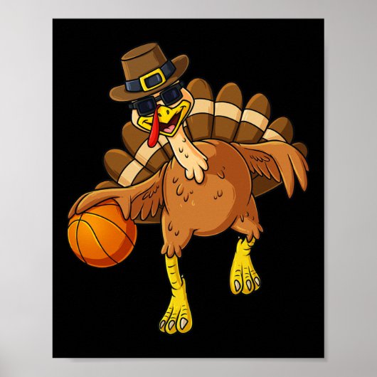 Thanksgiving Turkije Basketbalspeler Fun Boys Gir Poster (Voorkant)