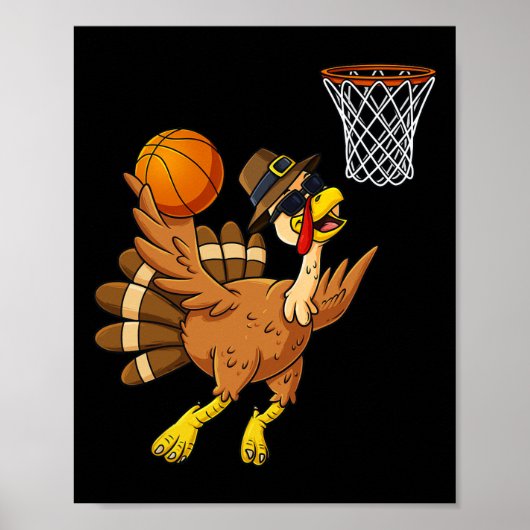 Thanksgiving Turkije Basketbalspeler Fun Boys Gir Poster (Voorkant)
