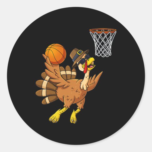 Thanksgiving Turkije Basketbalspeler Fun Boys Gir Ronde Sticker (Voorkant)