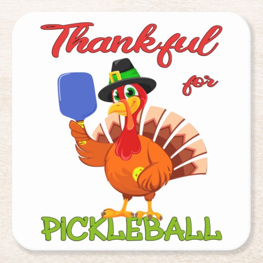 Thanksgiving Turkije - Bedankt voor Pickleball Kartonnen Onderzetters (Voorkant)