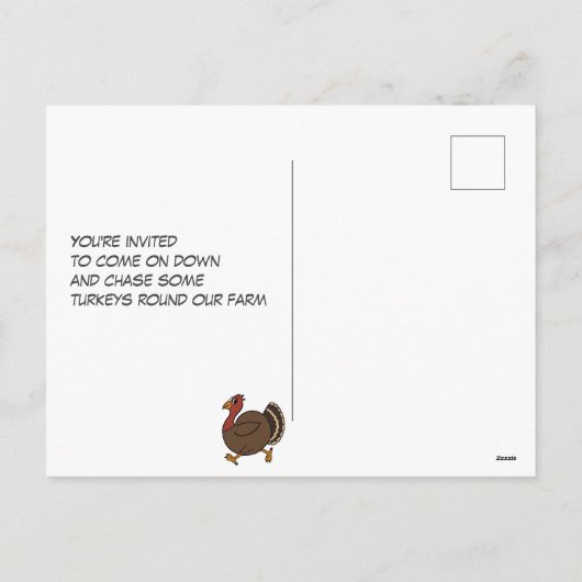 Thanksgiving Turkije Chase en Baste Party Briefkaa Feestdagenkaart (Achterkant)