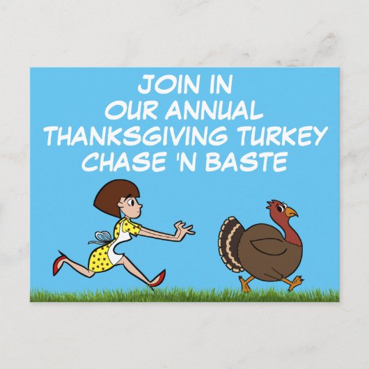 Thanksgiving Turkije Chase en Baste Party Briefkaa Feestdagenkaart (Voorkant)