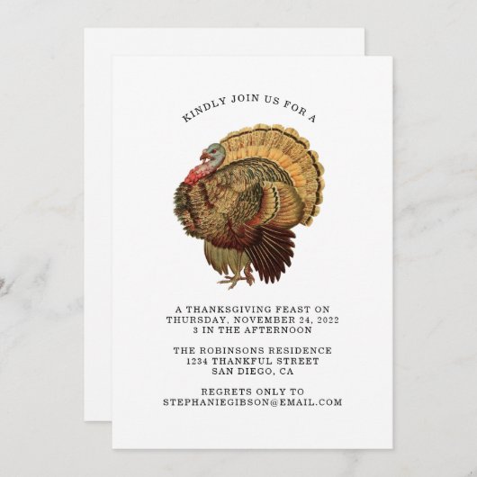 Thanksgiving  Turkije Dag Dinner Kaart (Voorkant / Achterkant)