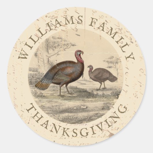 Thanksgiving  Turkije Dag Familienaam Ronde Sticker (Voorkant)