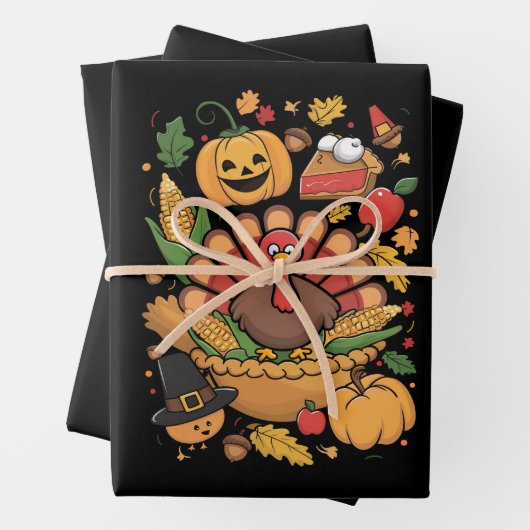 Thanksgiving Turkije Dankbaar Taart Herfst Familie Inpakpapier Vel (In situ)