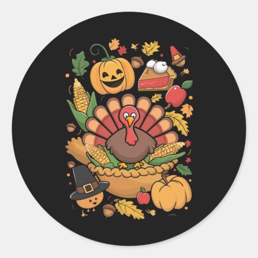 Thanksgiving Turkije Dankbaar Taart Herfst Familie Ronde Sticker (Voorkant)