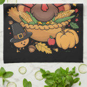 Thanksgiving Turkije Dankbaar Taart Herfst Familie Theedoek (Gevouwen)