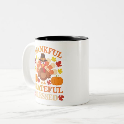 Thanksgiving Turkije dankbaar voor de grateful Ble Tweekleurige Koffiemok (Voorkant links)