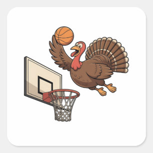 Thanksgiving Turkije Dunking Basketbal Grappig Vierkante Sticker