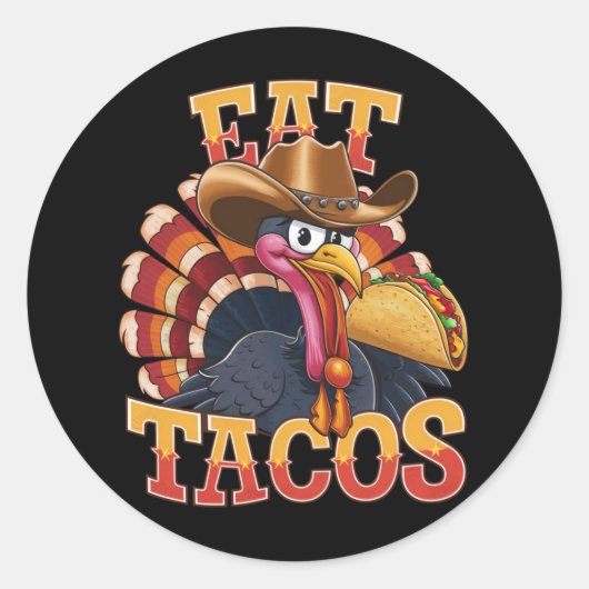 Thanksgiving Turkije Eet tacos Funny Mexican Ronde Sticker (Voorkant)