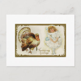 Thanksgiving Turkije en Briefkaart Little Girl
