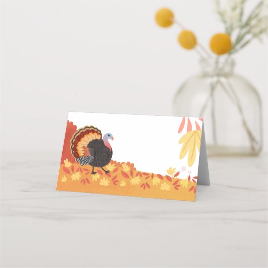 Thanksgiving Turkije en Fall Leaves Place Card Plaatskaartje (Voorkant)