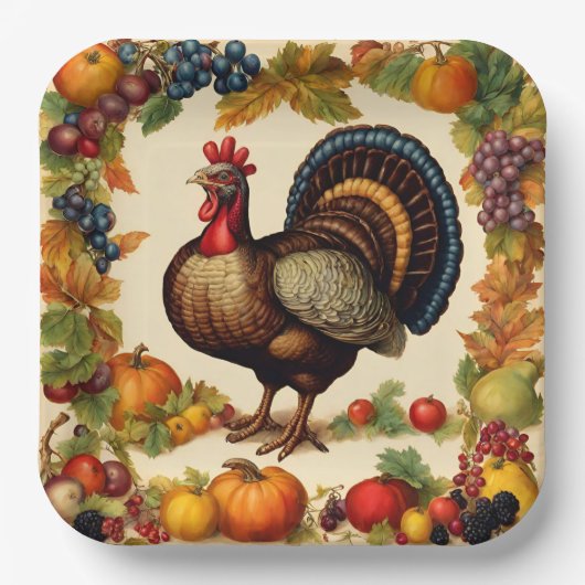 Thanksgiving Turkije en fruitoogst Papieren Bordje (Voorkant)