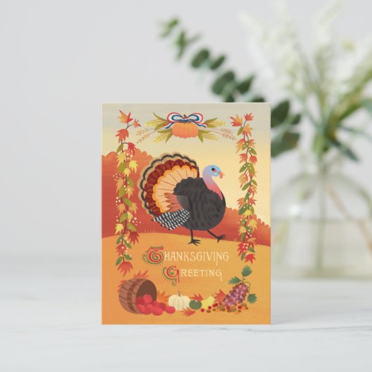 Thanksgiving Turkije en Herfst Harvest Briefkaart (Staand voorkant)