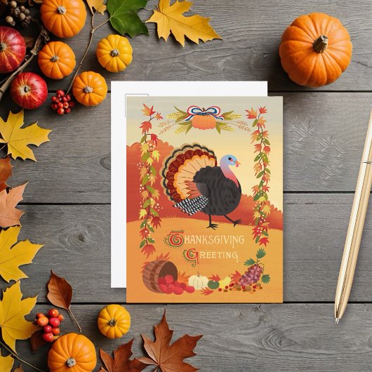 Thanksgiving Turkije en Herfst Harvest Briefkaart