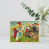 Thanksgiving Turkije en meisje Feestdagenkaart (Staand voorkant)