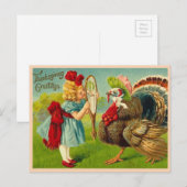  Thanksgiving Turkije en meisje Feestdagenkaart (Voorkant / Achterkant)