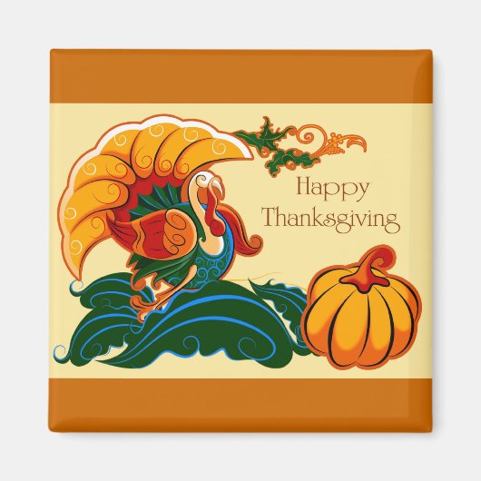 Thanksgiving Turkije en pompoen Magneet (Voorkant)