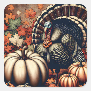 Thanksgiving Turkije en pompoenen Vierkante Sticker