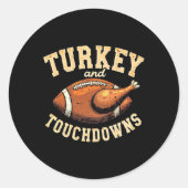 Thanksgiving  Turkije en " Touchdowns Football Man Ronde Sticker (Voorkant)