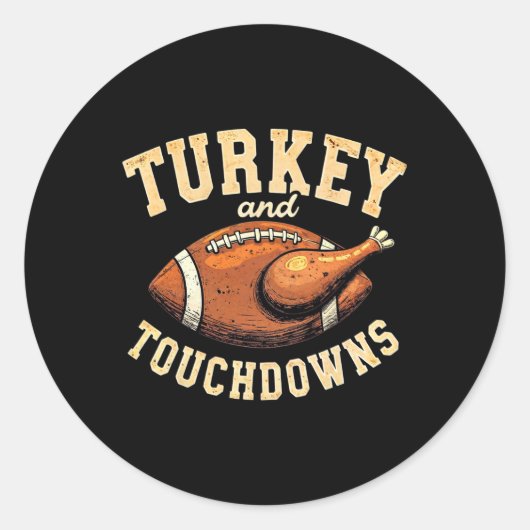 Thanksgiving  Turkije en " Touchdowns Football Man Ronde Sticker (Voorkant)