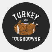 Thanksgiving  Turkije en " Touchdowns Football Man Ronde Sticker (Voorkant)
