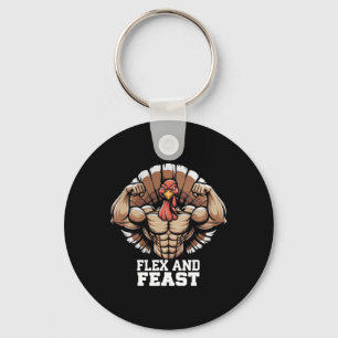 Thanksgiving Turkije Flex en Feest Motivatie Gym Sleutelhanger