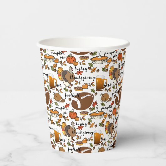 Thanksgiving, Turkije, Football Bier Pumpkin Pie Papieren Bekers (Achterkant)