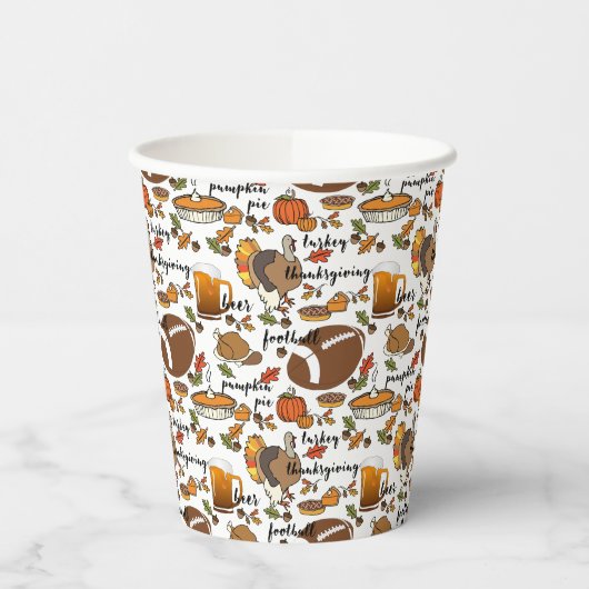 Thanksgiving, Turkije, Football Bier Pumpkin Pie Papieren Bekers (Links)