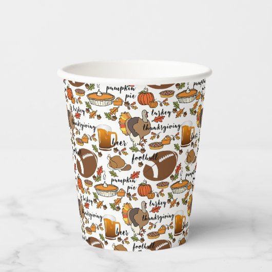 Thanksgiving, Turkije, Football Bier Pumpkin Pie Papieren Bekers (Voorkant)