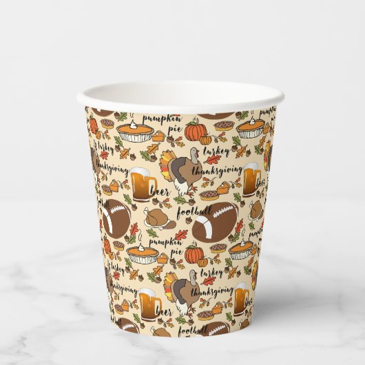Thanksgiving, Turkije, Football bietenpompoen Pa Papieren Bekers (Voorkant)