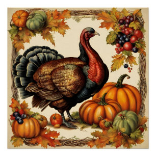 Thanksgiving Turkije, fruit en pompoenen Perfect Poster